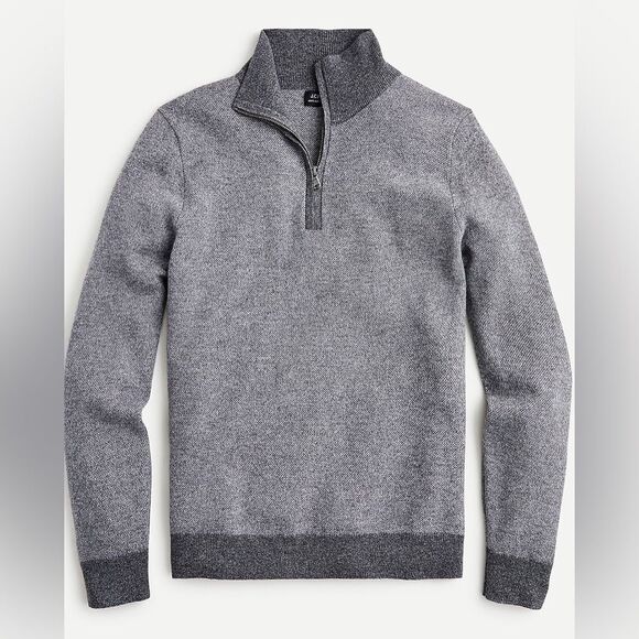 J Crew Cashmere Bird’s Eye Half Zip Sweater - Picture 1 of 6